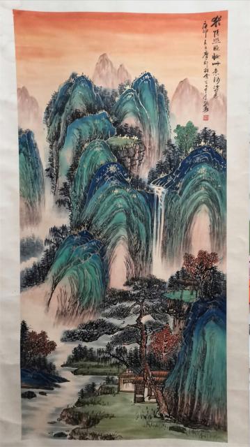 013 张大千青绿山水纸本立轴|品得拍—24小时在线拍卖平台